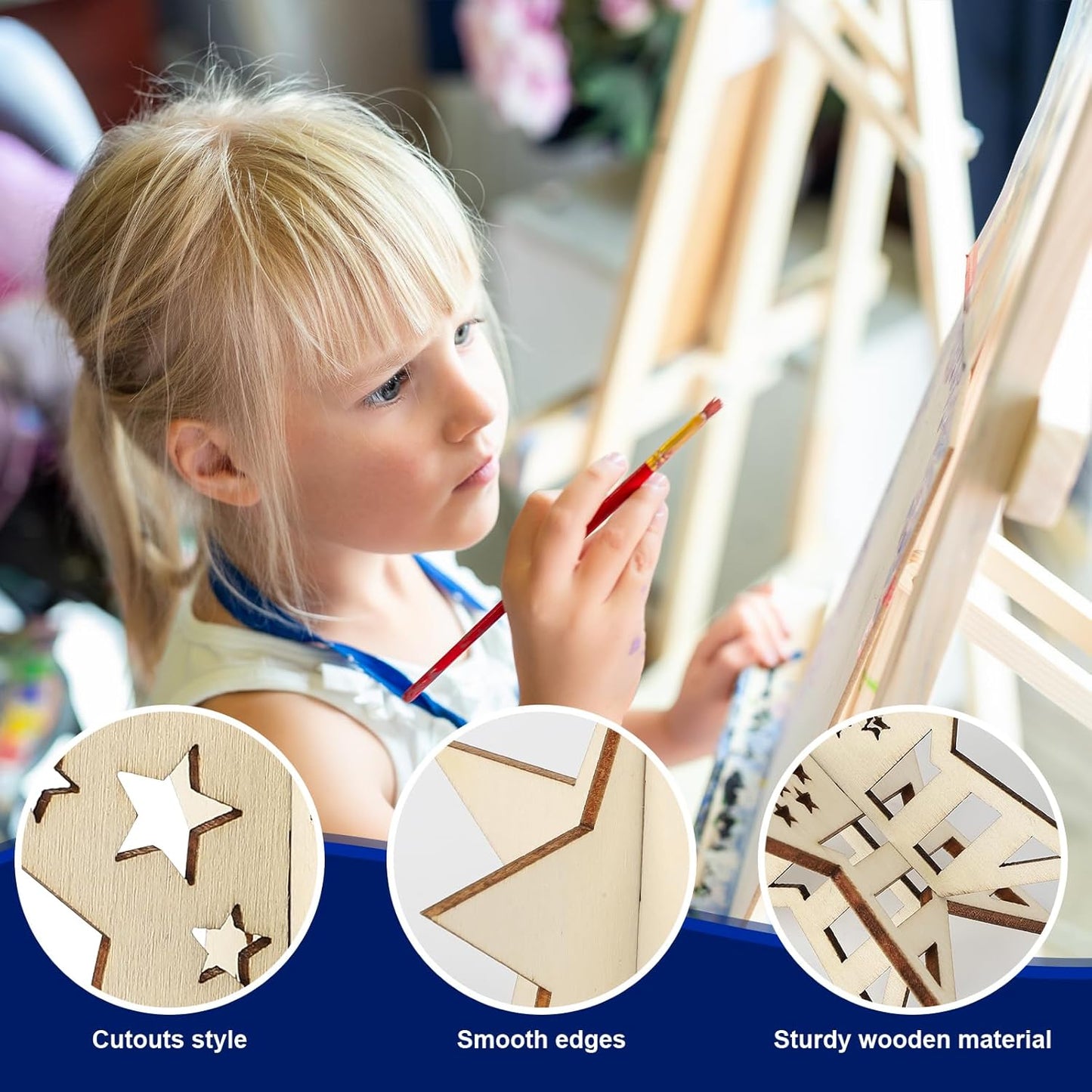 COCHIE DIY 3D 4th of July Stars Wood Crafts to Paint for Kids Adults, Paintable Unfinished Wooden