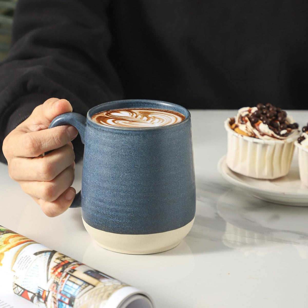 Hasense Porcelain Coffee Mugs Set of 6, 15 Ounce Large Ceramic Coffee Cups Set with Handle for