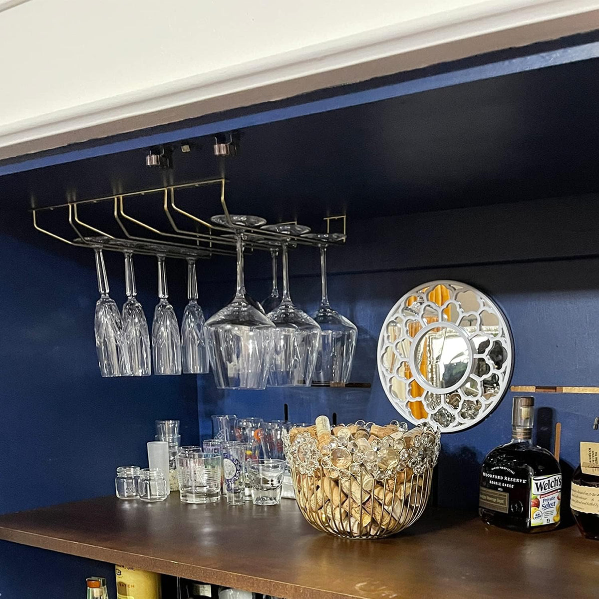 14-Inch Wine Glass Rack, Under Cabinet Wine Glass Holder Stainless Steel Chrome Finish Stemware