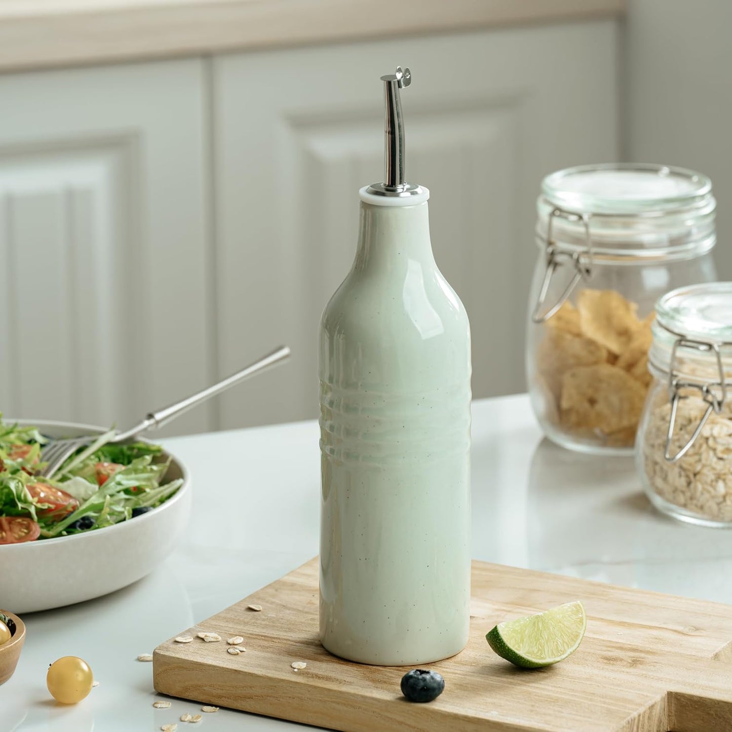 famiware Jupiter 16oz Ceramic Olive Oil Dispenser Bottle, 1 Piece Oil Dispenser for Kitchen with
