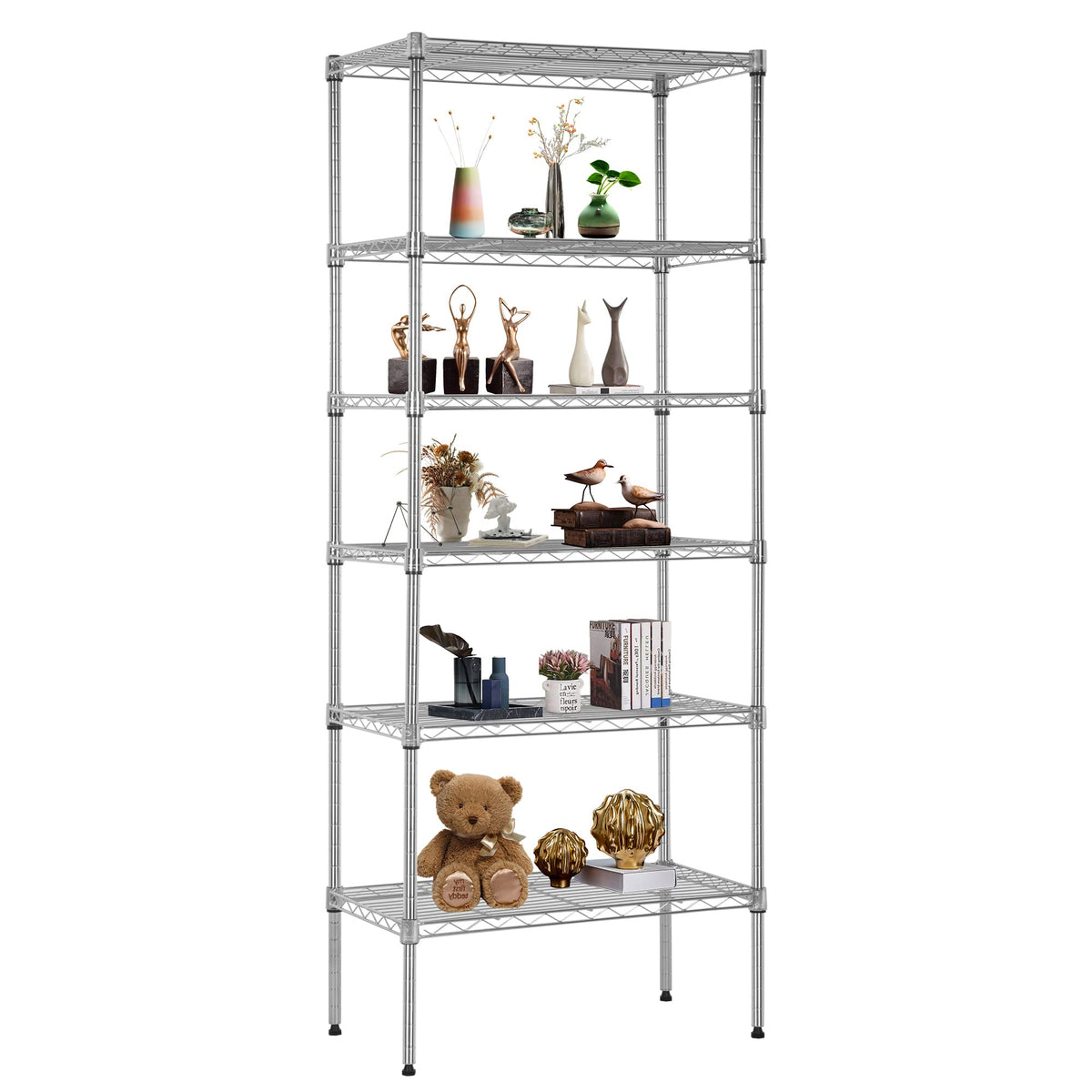 FDW 6 Tier Wire Shelving Units 23L x 13W x 59H Adjustable Metal Storage Rack NSF Pantry Shelves