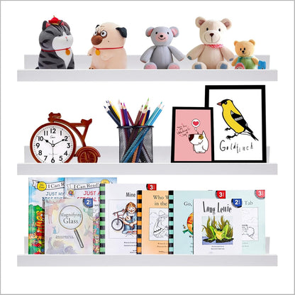 AZSKY White Kids Bookshelf Floating Shelves Wall Mounted 24 Inches Long Nursery Wooden Book Shelves