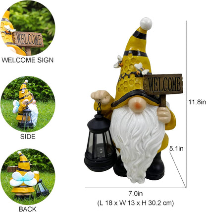 Gnome Garden Statues with Solar Lights Outdoor Gnomes Sculpture Yard Patio Decor for Lawn Ornaments