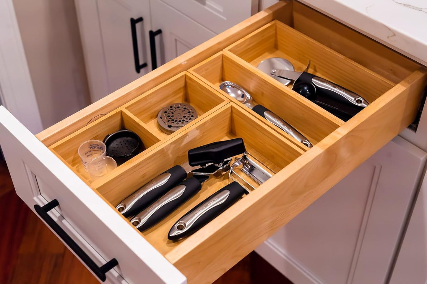 Umilife Bamboo Kitchen Drawer Organizer, Extra High Silverware Tray, Flatware Cutlery Storage Box
