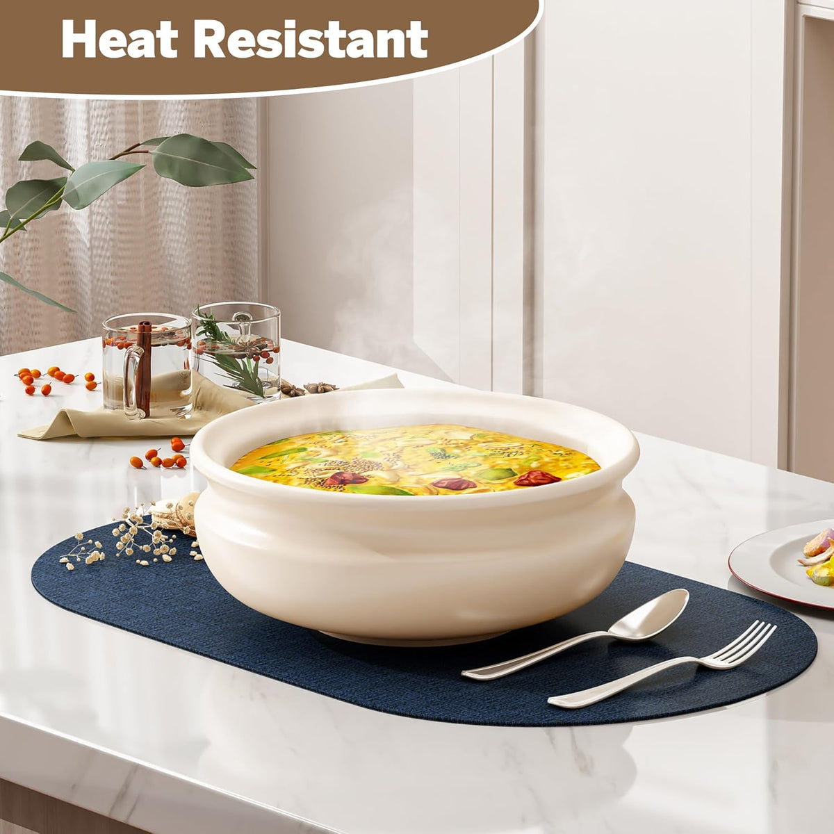 DOLOPL Large Placemats Set of 6, Oval Reversible Wipeable & Non-Slip Place Mats, Modern Faux