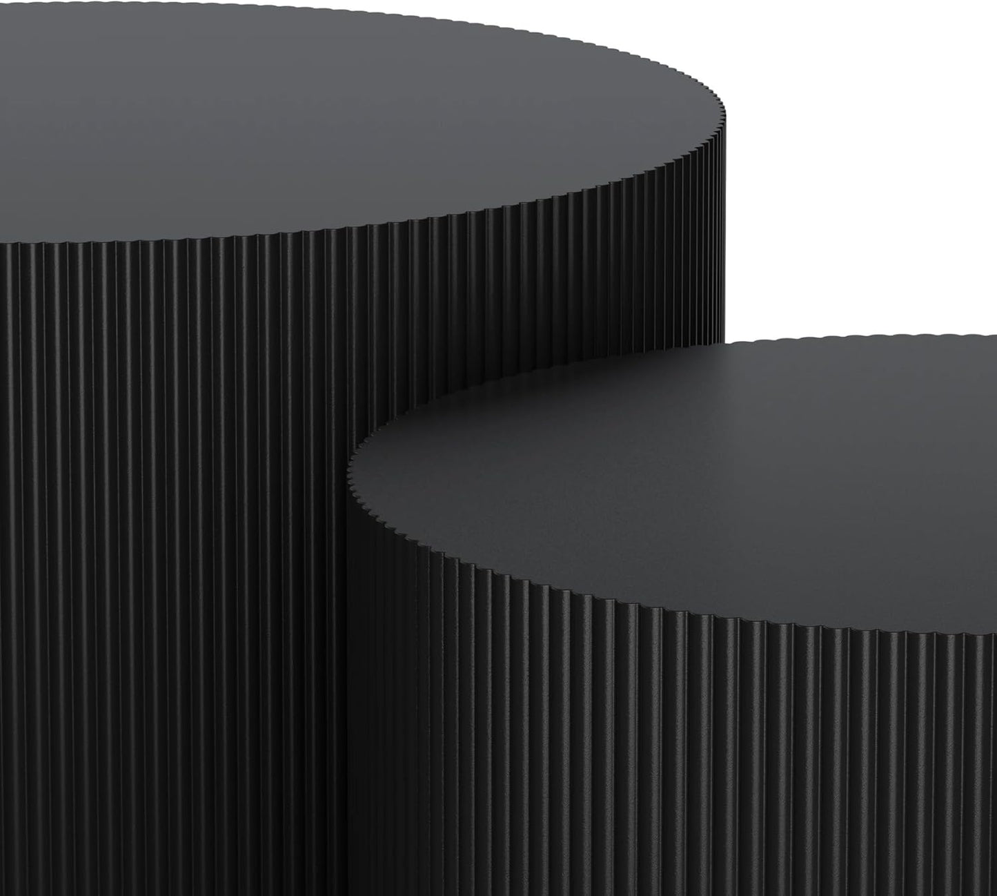 Round Nesting Coffee Table Black Round Fluted Coffee Table Set of 2 for Living Room Small Circle