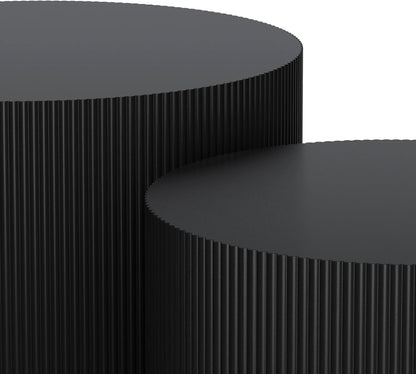 Round Nesting Coffee Table Black Round Fluted Coffee Table Set of 2 for Living Room Small Circle