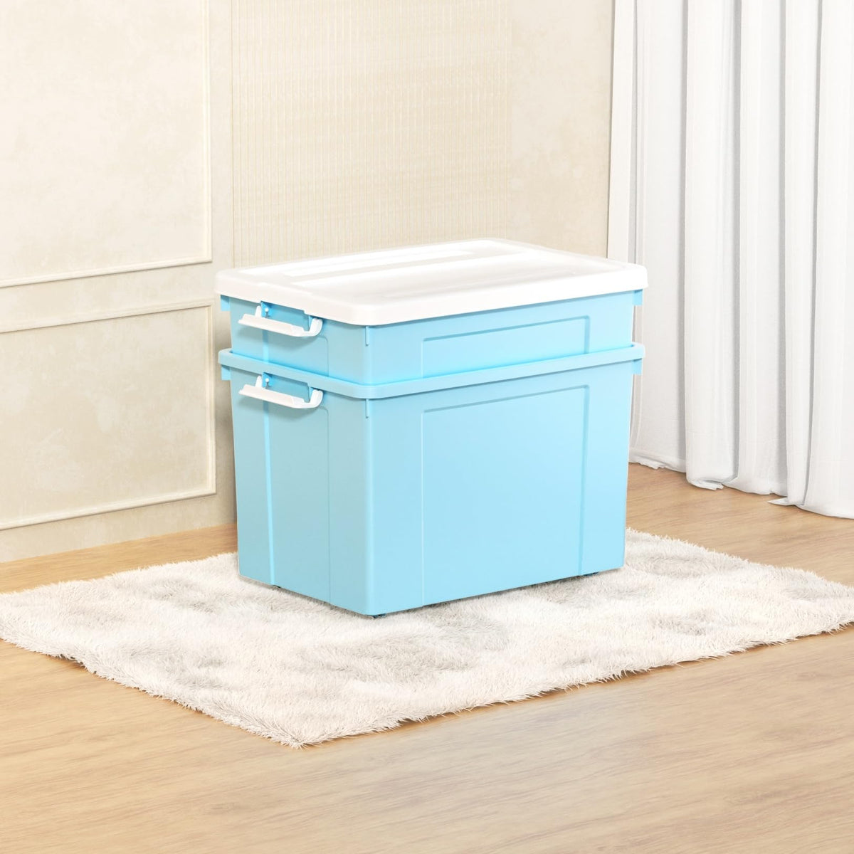 Cetomo Lidded Storage Bin with Handle, Tote Organizing Container with Wheels, Lid and Secure