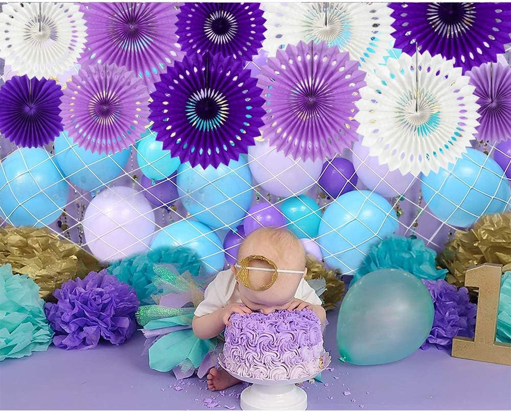 BEISHIDA Lavender Purple White Tissue Hanging Honeycomb Round Paper Fans Decoration Set for