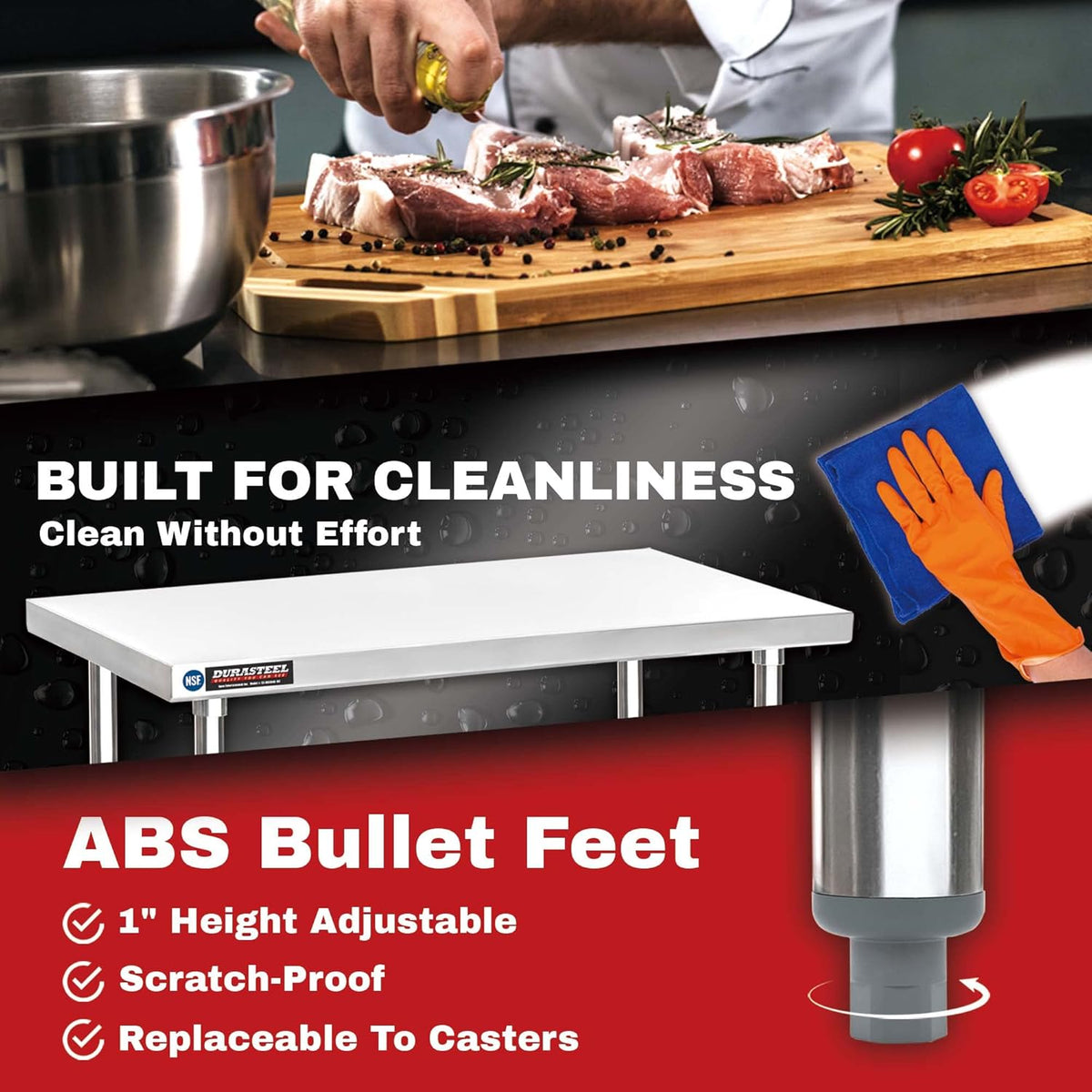 DuraSteel 30x60 Stainless Steel Work Table - NSF Commercial Prep Metal Table - Outdoor Pizza Oven