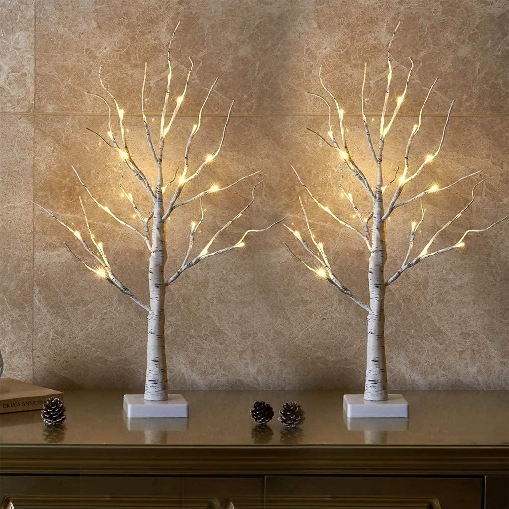 EAMBRITE Lighted Birch Tree Christmas Decorations Indoor for Home, 2Pack 24 LED Battery