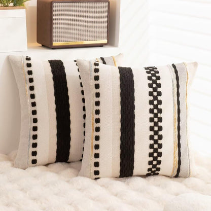 Boho Throw Pillow Covers 18x18 Set of 2 Farmhouse Decorative Cushion Case Striped Square Pillows