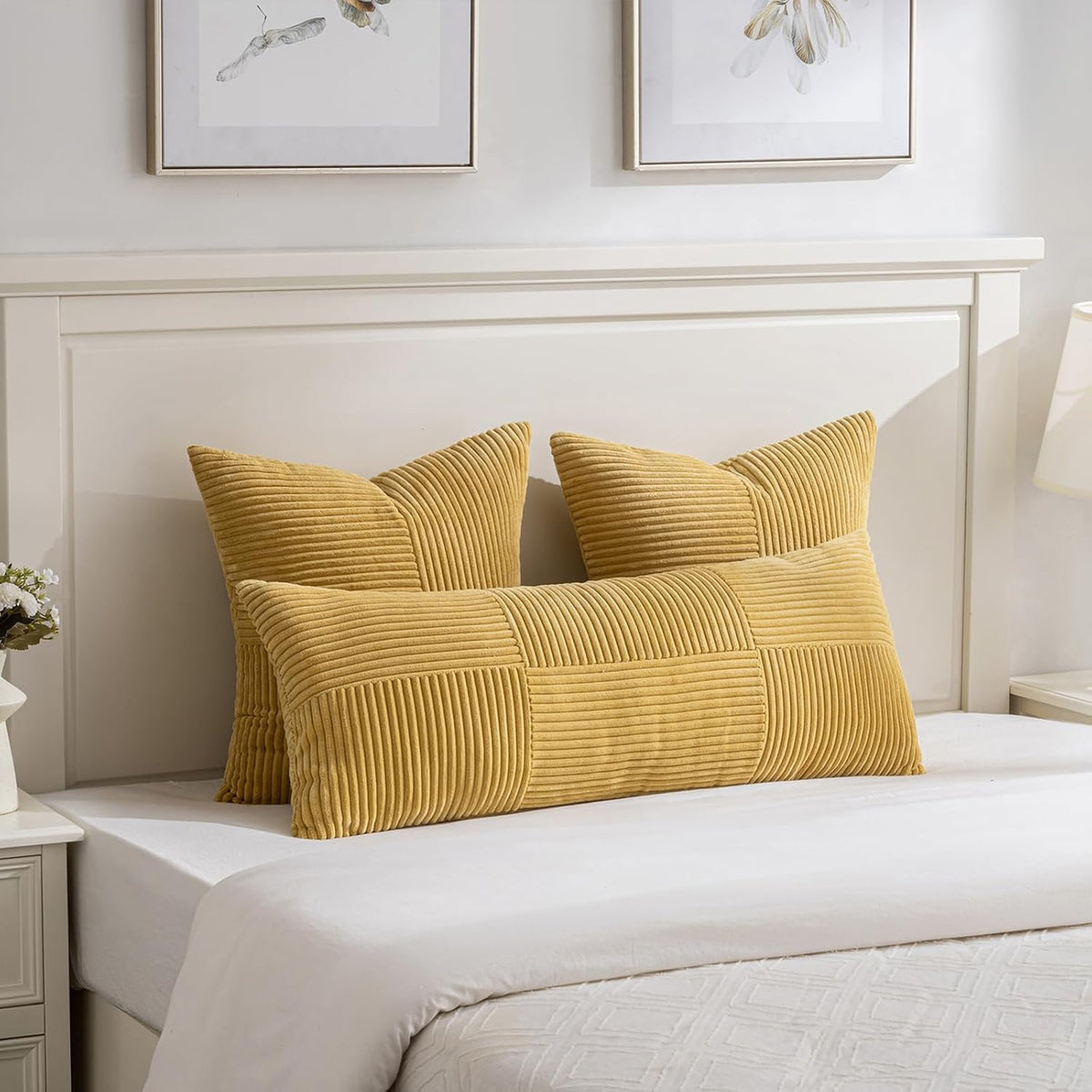 Fancy Homi 2 Packs Mustard Yellow Lumbar Decorative Throw Pillow Covers 14x24 Inch for Couch Bed