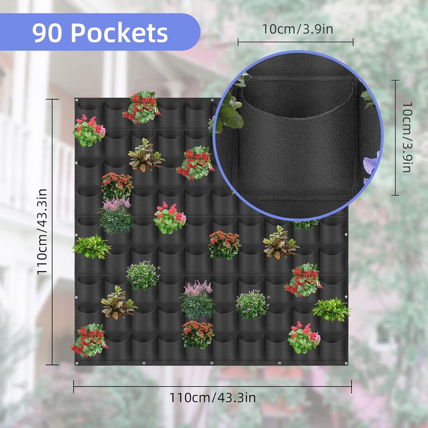 90 Pockets Hanging Planter Bags, Hanging Vertical Wall Mounted Plant Planting Grow Bags, Herb