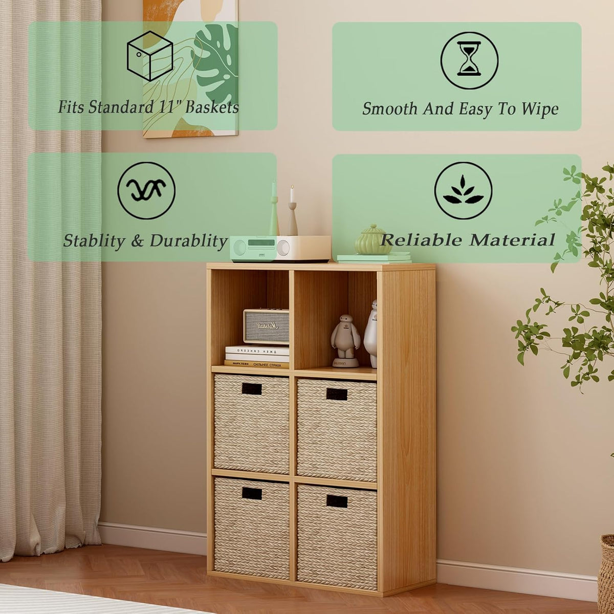 6-Cube Storage Shelf Bookcase - Wooden 3-Tier Floor Standing Open Bookshelf for Home and Office