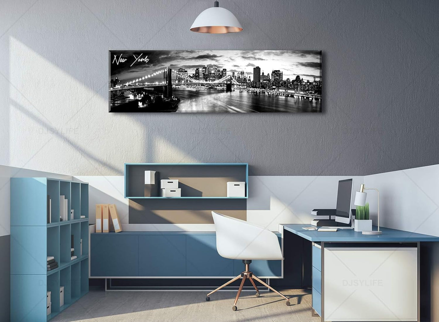 DJSYLIFE New York Skyline Wall Art - Brooklyn Bridge Night View - Black and White Nyc City Pictures
