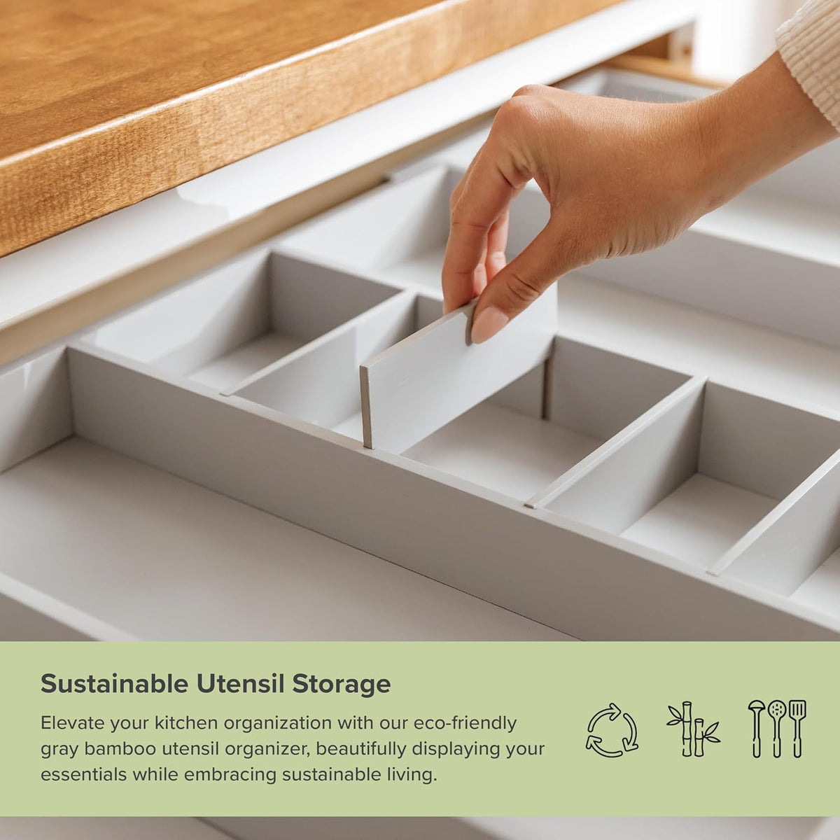 Adjustable Kitchen Drawer Organizer for Utensils and Junk, Food-Safe Contract Grade with 100%