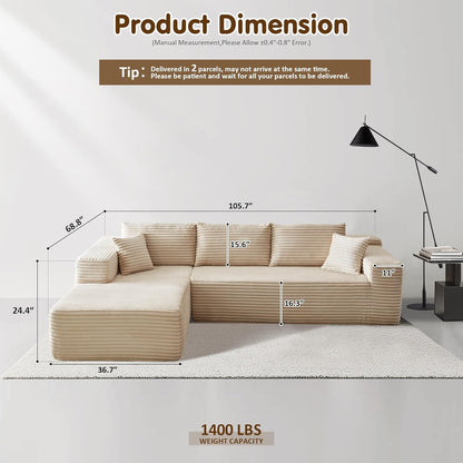 ovios 104" Cloud Sectional Couch with L-Shape Chaise,Modern Modular Sofa with Deep Seat