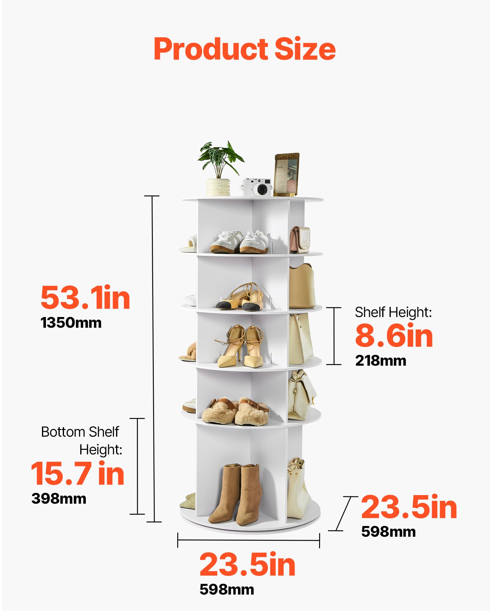 VEVOR 5 Tiers Rotating Shoe Rack Tower, 360° Spinning Shoe Rack, Revolving Storage Round Carousel