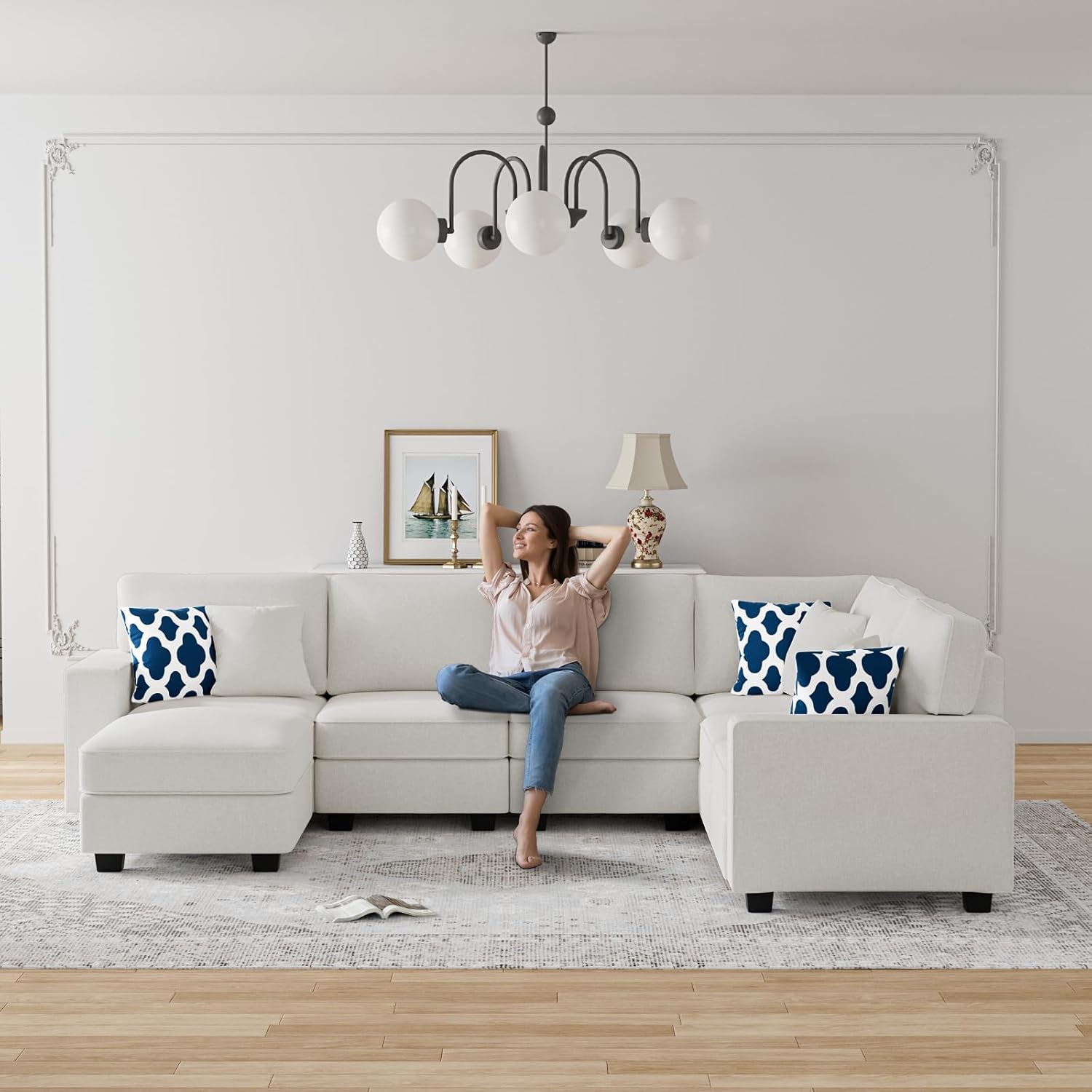L Lengend Vansen Modular Sectional Sofa U Shaped Couch with Ottoman Modern Reversible Corner
