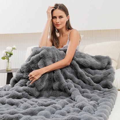 UKELER Soft Faux Fur Throw Blanket Large Solid Reversible Shaggy Blanket Plush Thick Fluffy