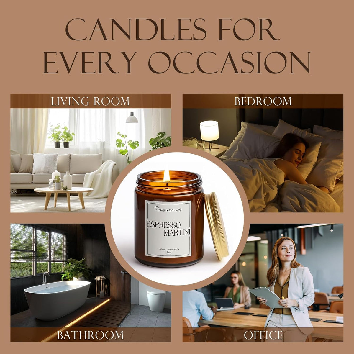 Espresso Martini Highly Scented Candles for Home, 9oz Natural Soy Aromatherapy Coffee Candle with