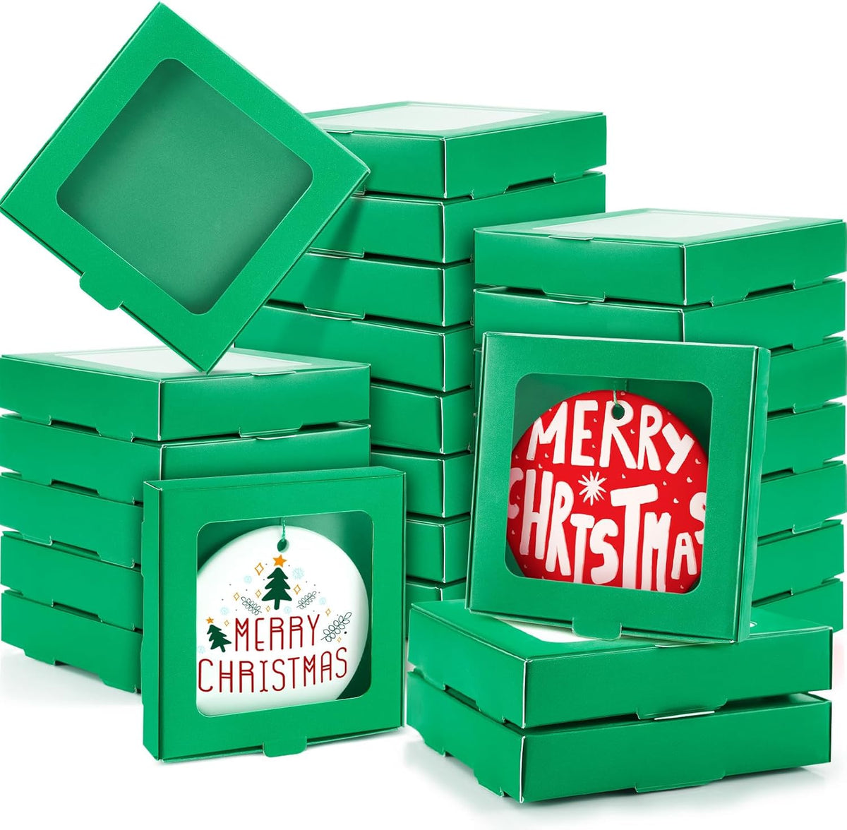 25 Pcs Sublimation Ornament Blanks Box 3.6"x3.6"x0.7" Christmas Ornaments Holder Ceramic Discs