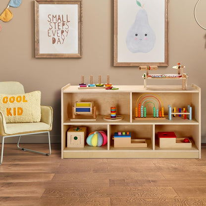 wingyz Wooden Storage Cabinet, 5-Section Montessori Bookshelf, Kids Toy Storage Organizer Book