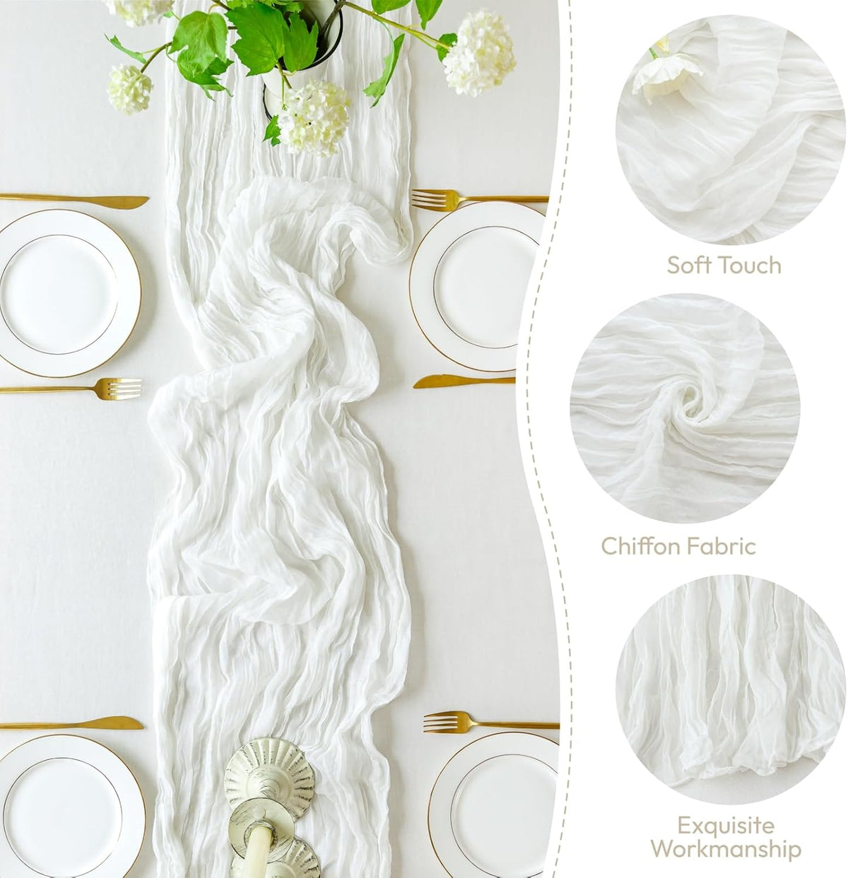 Sioloc Ivory White Cream Cheesecloth Table Runner Fall Autumn Decor for Home 10ft Table Cloth for