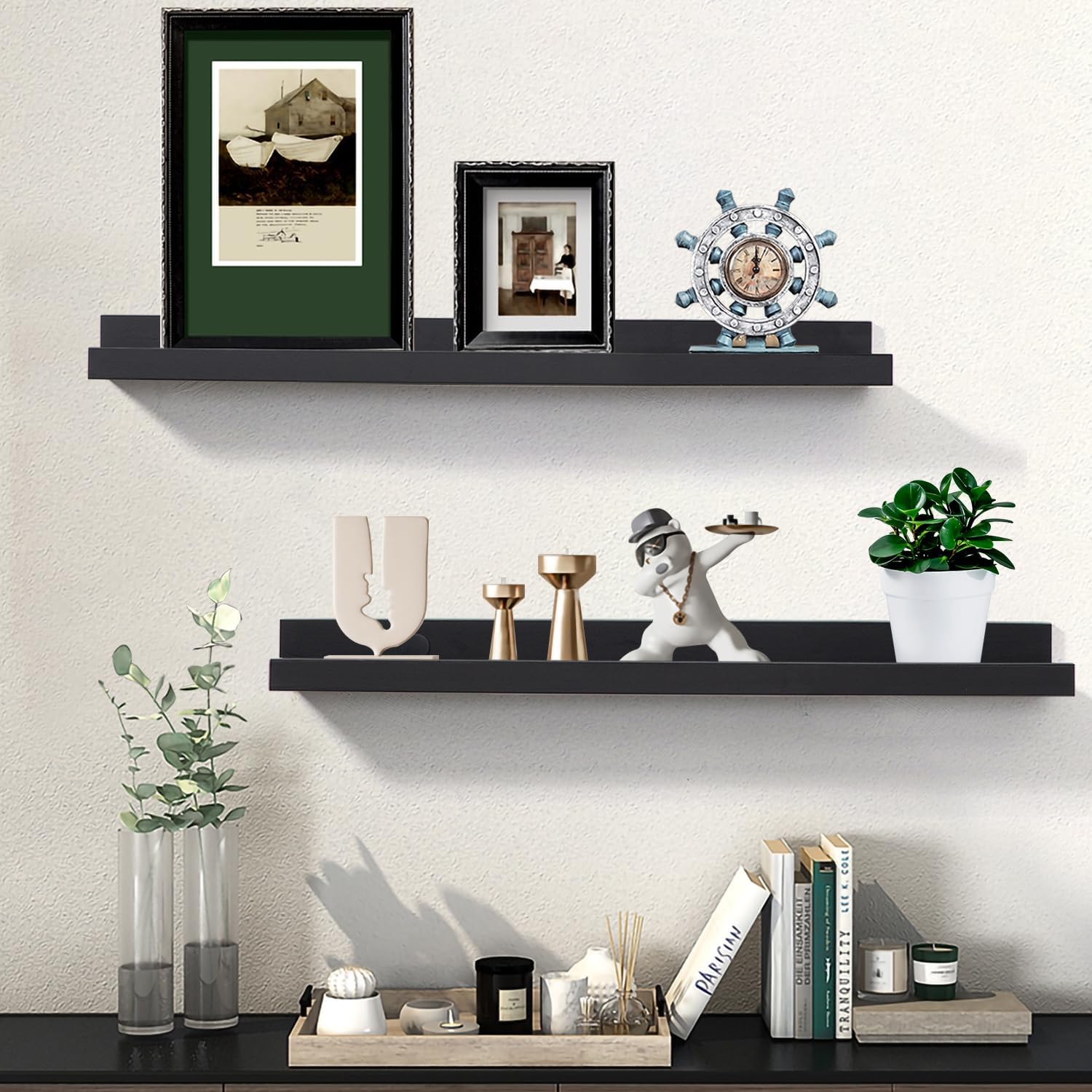 Black Floating Shelves for Wall 24 Inch Wall Shelves with Lip Modern Picture Ledge Shelf Wall Mount
