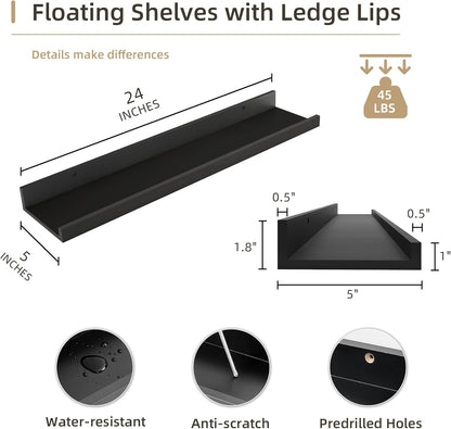 Picture Ledge Shelf, Wood Floating Shelves Set of 4, 24 inch Picture Ledge Shelves, Photo Ledge