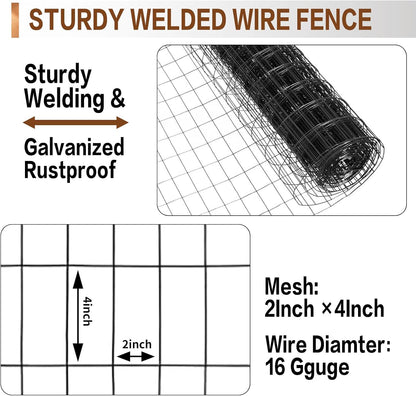 Tongmo 3 ft x 100 ft Black PVC Coated Welded Wire Fence, 16GA Garden Chicken Wire Fence Roll, Mesh