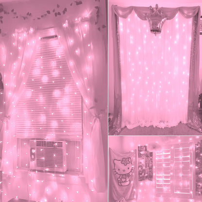 Curtain Lights, Pink Room Decor 8 Modes LED String Lights for Garden, Teen Girls' Room, Party