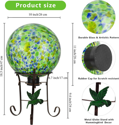 10 Inch Glass Gazing Ball, with 9.4" Tall Metal Gazing Globe Stand, Glass Balls Display Holder Set