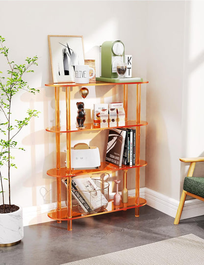 Clear Bookshelf, Acrylic Bookcase with Open Book Shelf for Office Living Room Bedroom (4 Tier