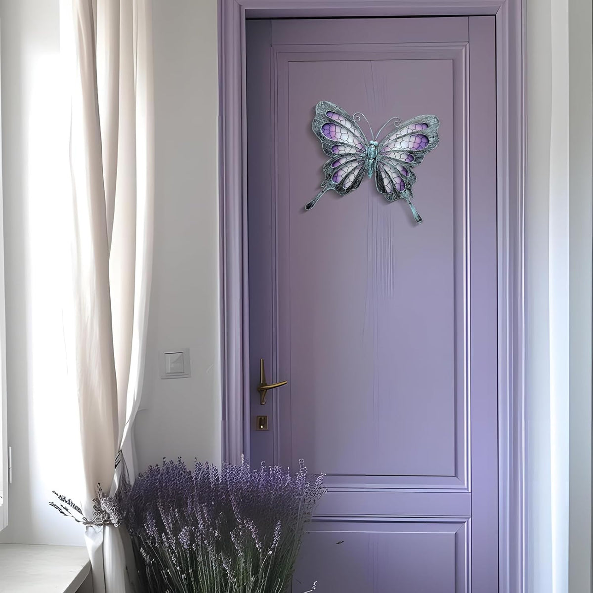 POXOHO Metal Butterfly Wall Decor - Purple Mosaic Glass Art Sculpture with Metal Frame, 11 Inch