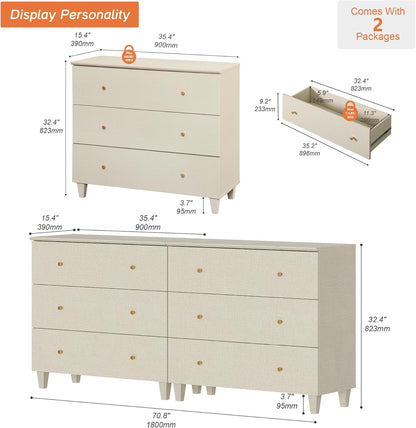 WAMPAT Dresser with 6 Drawers for Bedroom, 70.8" Wide Wooden Chest of Drawers, Modern Closet
