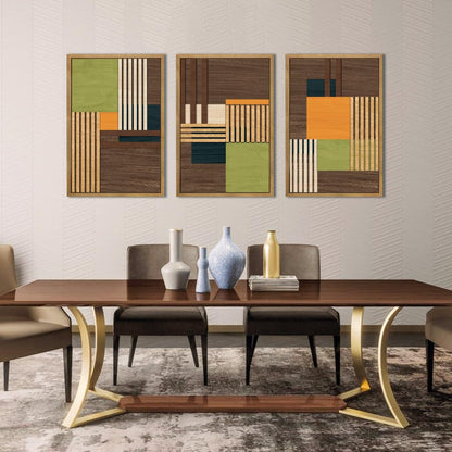 Large Modern Abstract Wall Art Set Minimalist Line Wood Wall Decor Neutral Brown Art Decor Colorful