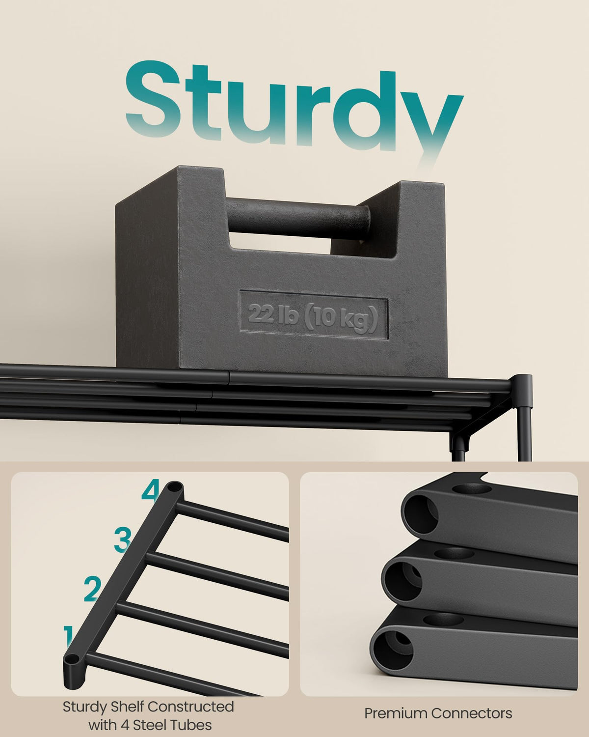 SONGMICS 4-Tier Shoe Rack, Stackable Compact Metal Shoe Storage Organizer