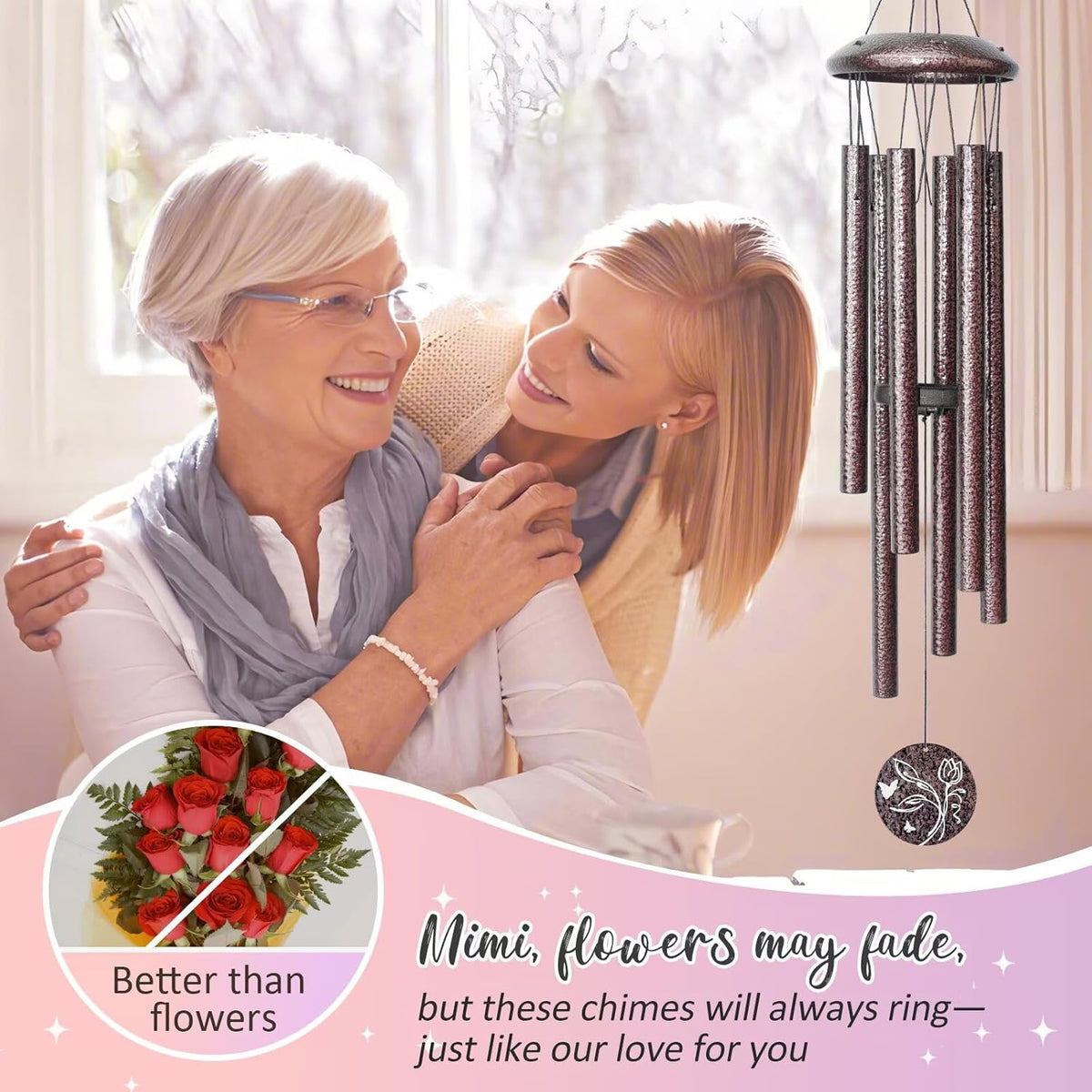 Gifts for Mimi, 25''Wind Chimes, Birthday Gift for Mimi from Grandkids, Mothers Day, Thanksgiving