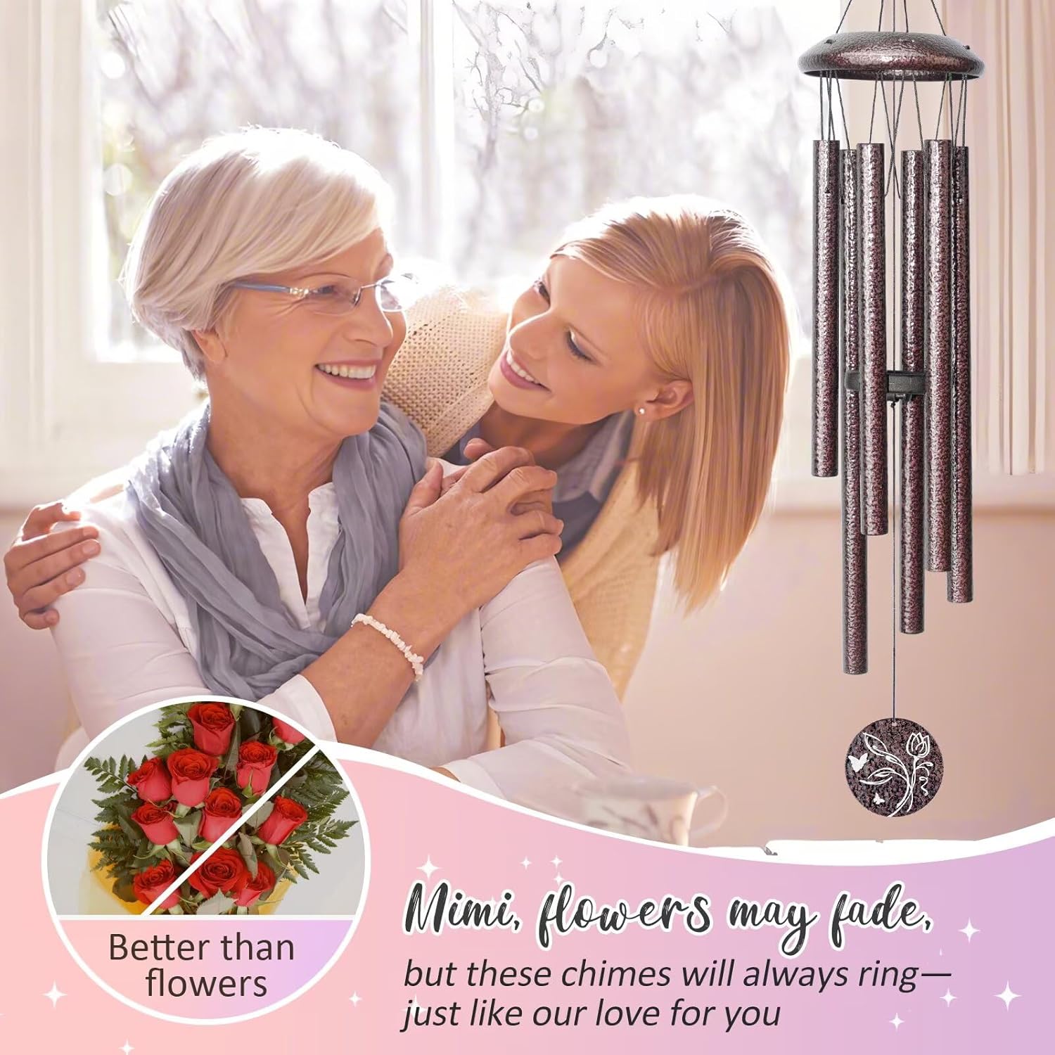 Gifts for Mimi, 25''Wind Chimes, Birthday Gift for Mimi from Grandkids, Mothers Day, Thanksgiving