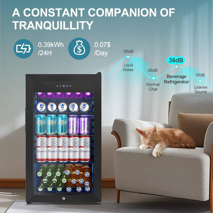 128 Cans Beverage Refrigerator Cooler, 3.2 Cu.Ft Mini Drink Fridge Glass Door for Drink Beer Soda