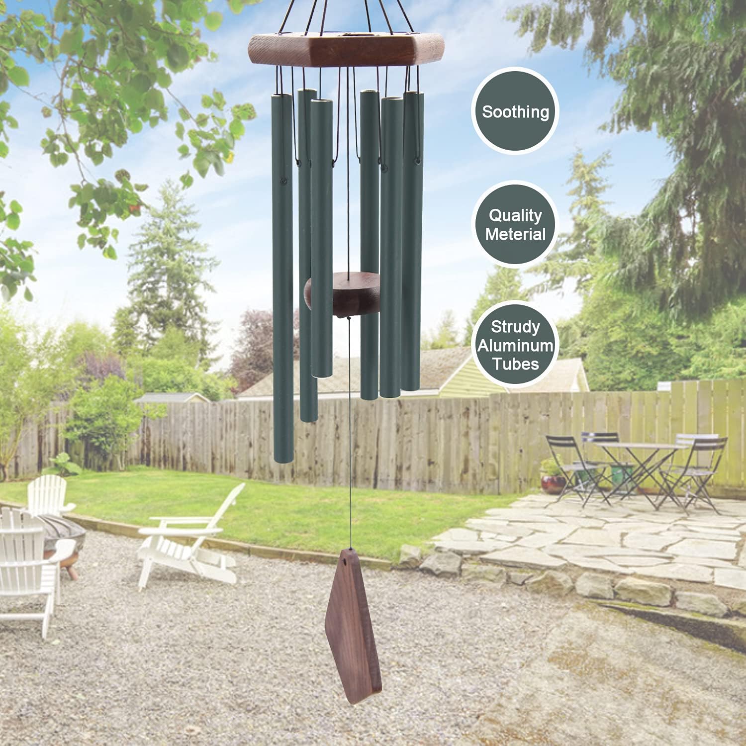 Small Green Wind Chimes for Outside, Tuned Soothing Melody, Sympathy Chimes for Mom/Housewarming