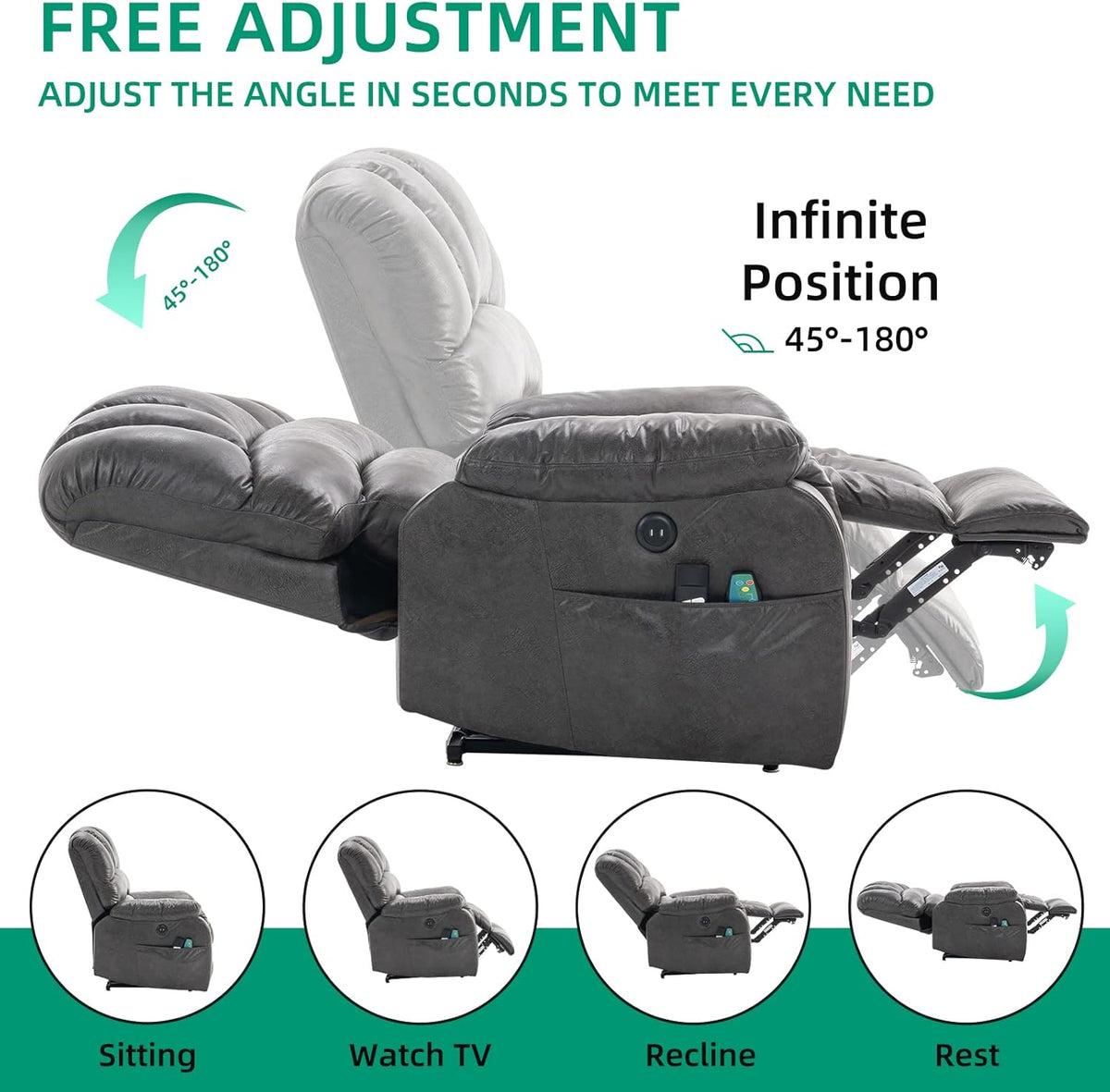 VIVIJASON Large Dual OKIN Motor Lay Flat Sleeper Lift Recliner Chair with Heat & Massage for