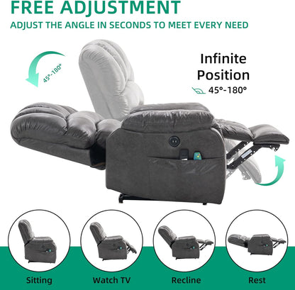 VIVIJASON Large Dual OKIN Motor Lay Flat Sleeper Lift Recliner Chair with Heat & Massage for
