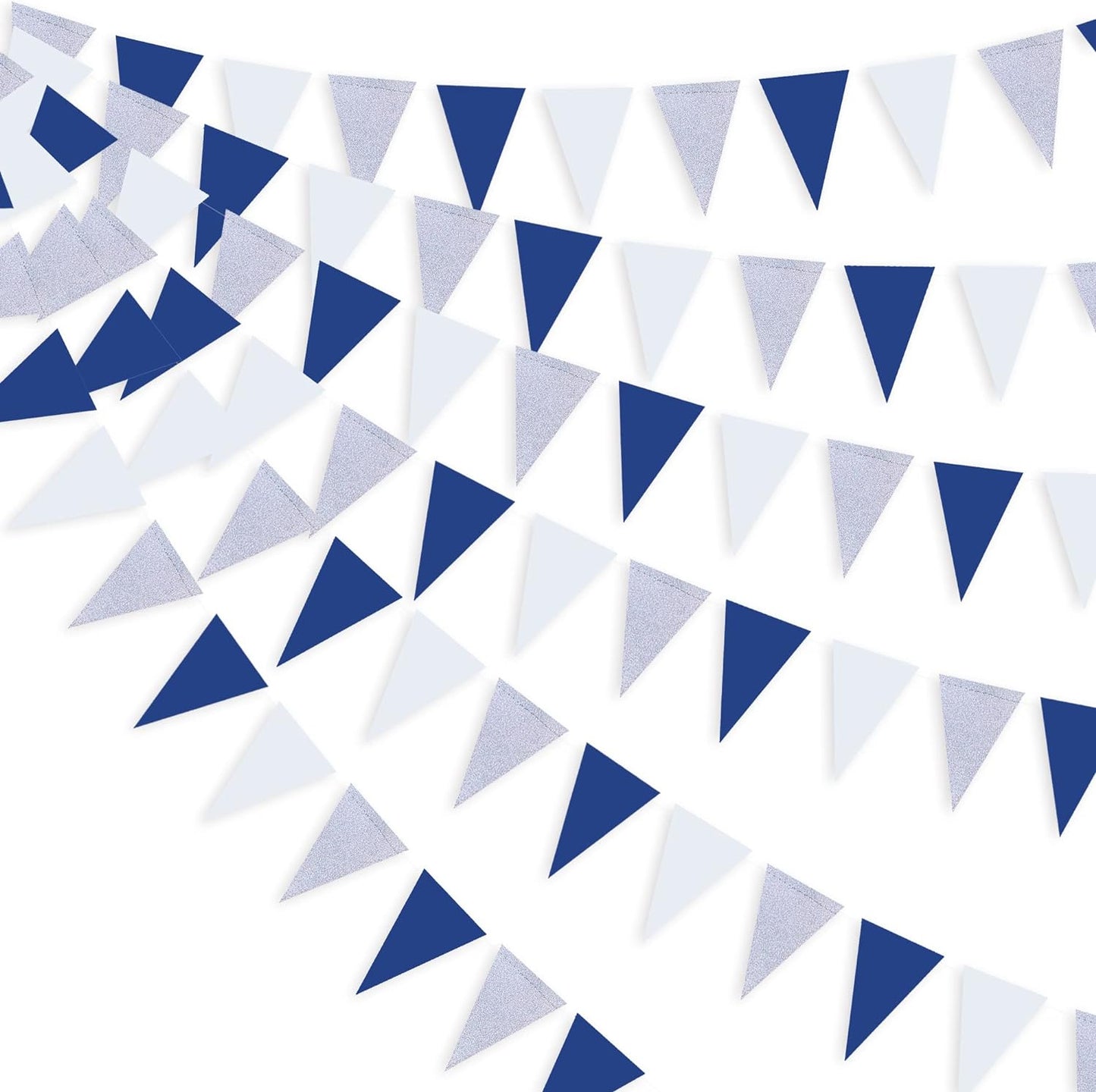 30 Ft Navy Blue White and Silver Party Decorations Royal Blue Triangle Flag Pennant Banner Bunting