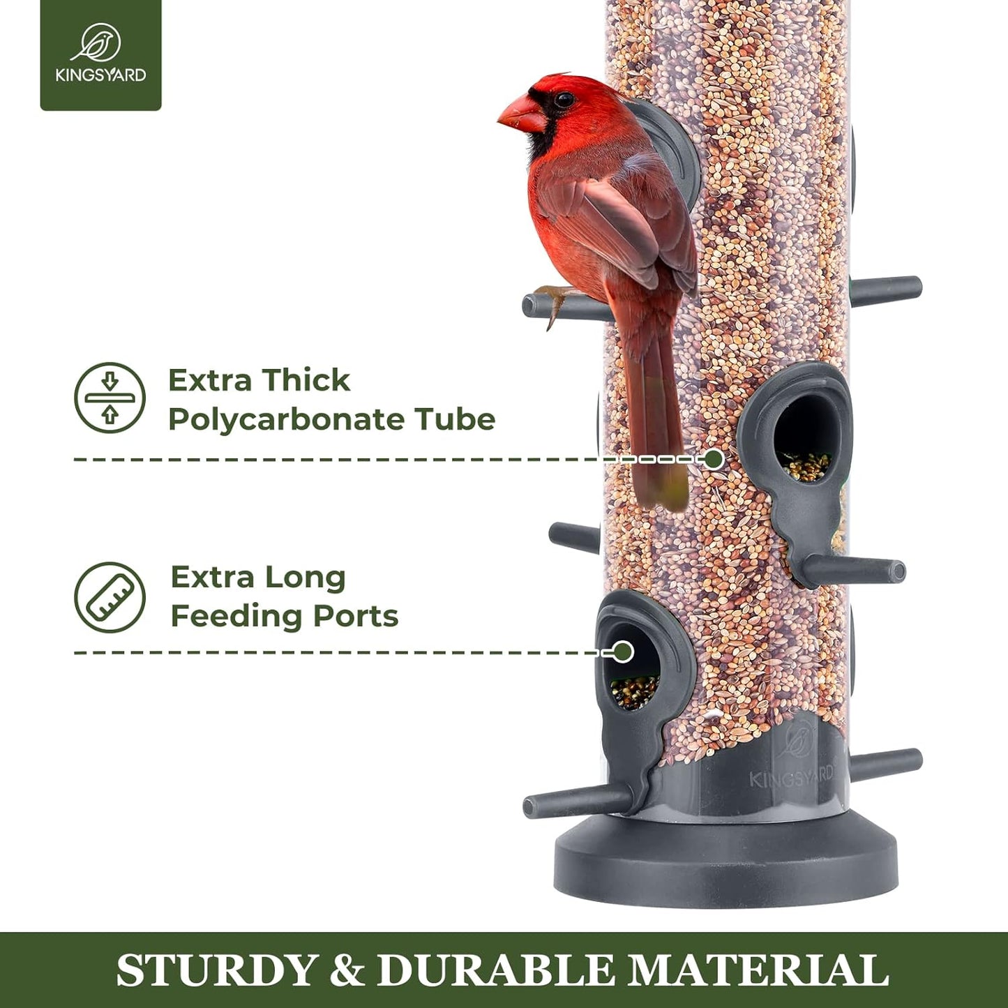 Kingsyard 2 Pack Tube Feeders with 6 Feeding Ports for Outdoors Hanging, Premium Hard Plastic