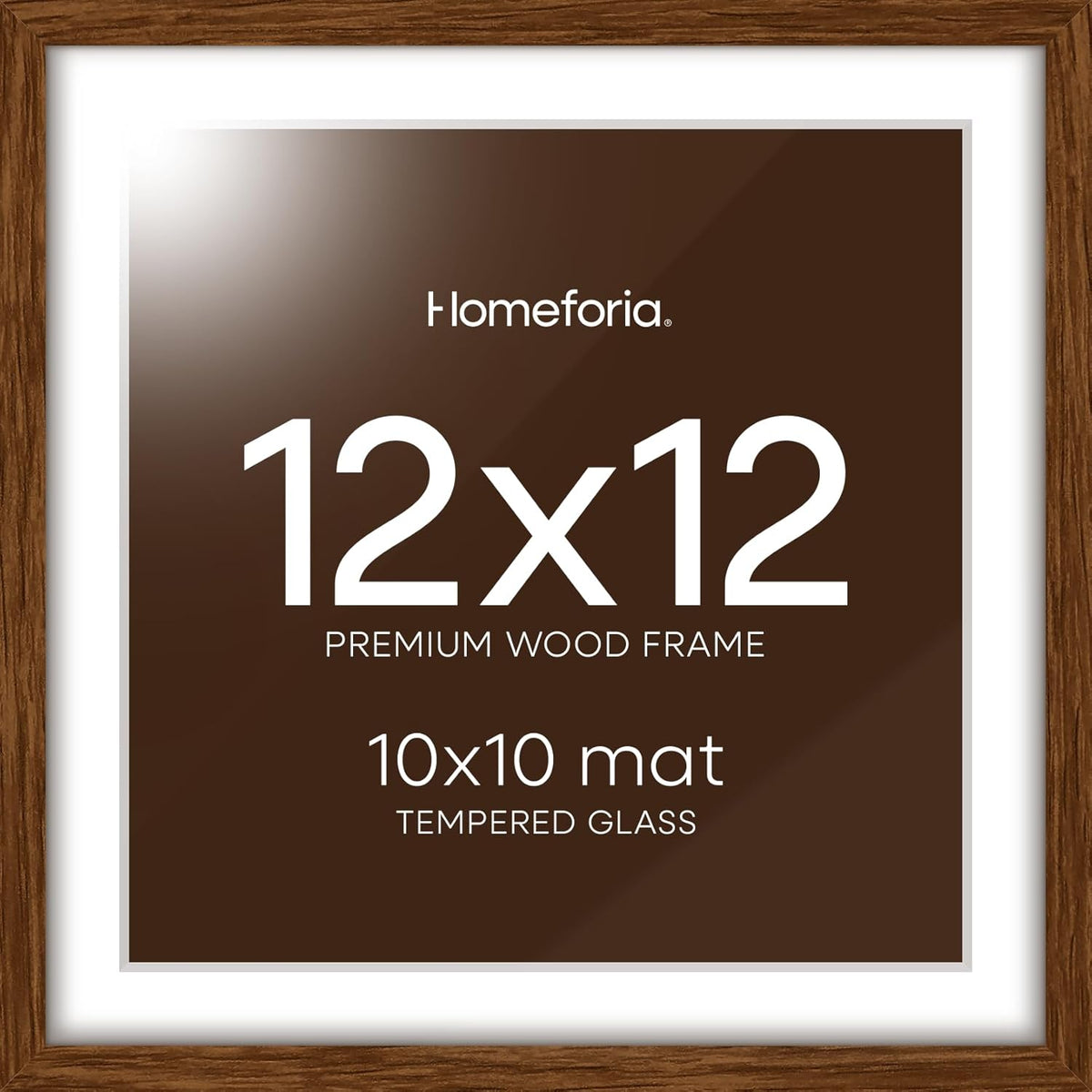 Homeforia 12x12 Frame Brown Wood, High End Dark Oak 12 x 12 Square Picture Frame with Mat 10 x 10