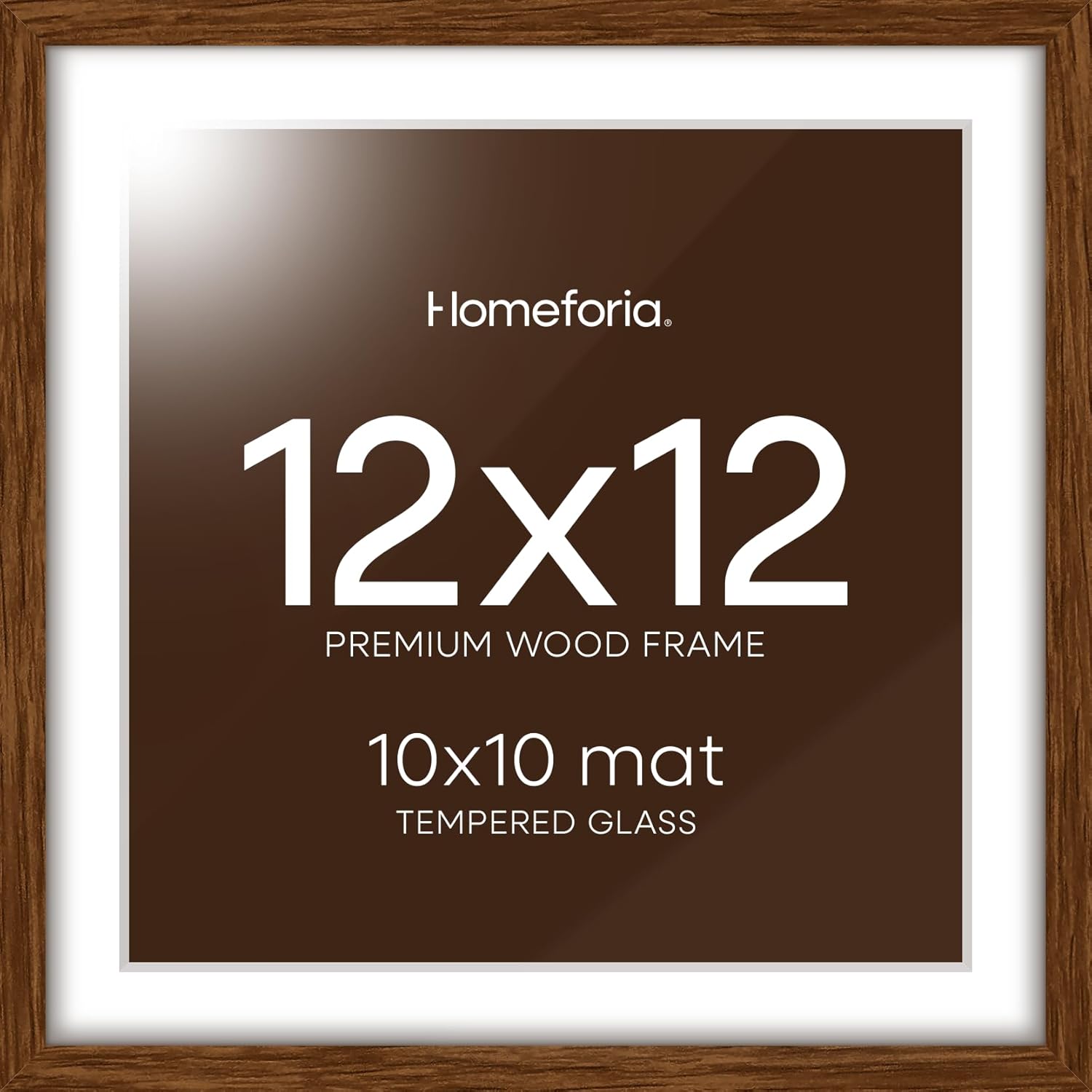 Homeforia 12x12 Frame Brown Wood, High End Dark Oak 12 x 12 Square Picture Frame with Mat 10 x 10