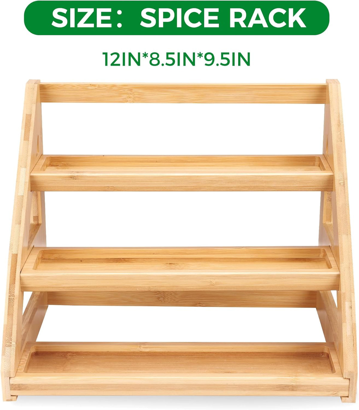3-Tier Natural Bamboo Spice Rack Organizer - for Kitchen Cabinets, Countertops & Pantries